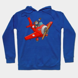 The waving pilot in his red airplane Hoodie
